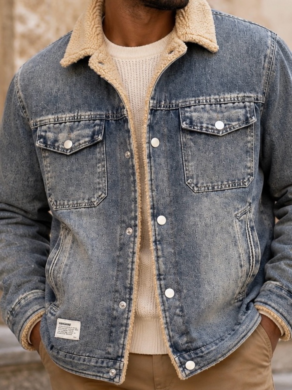YAKEGUIDE Men’s Sherpa-Lined Denim Jacket – XS